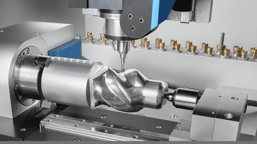 Bludeek advanced 4-axis CNC milling operations, demonstrating enhanced geometric complexity and production efficiency for high-precision metal components.